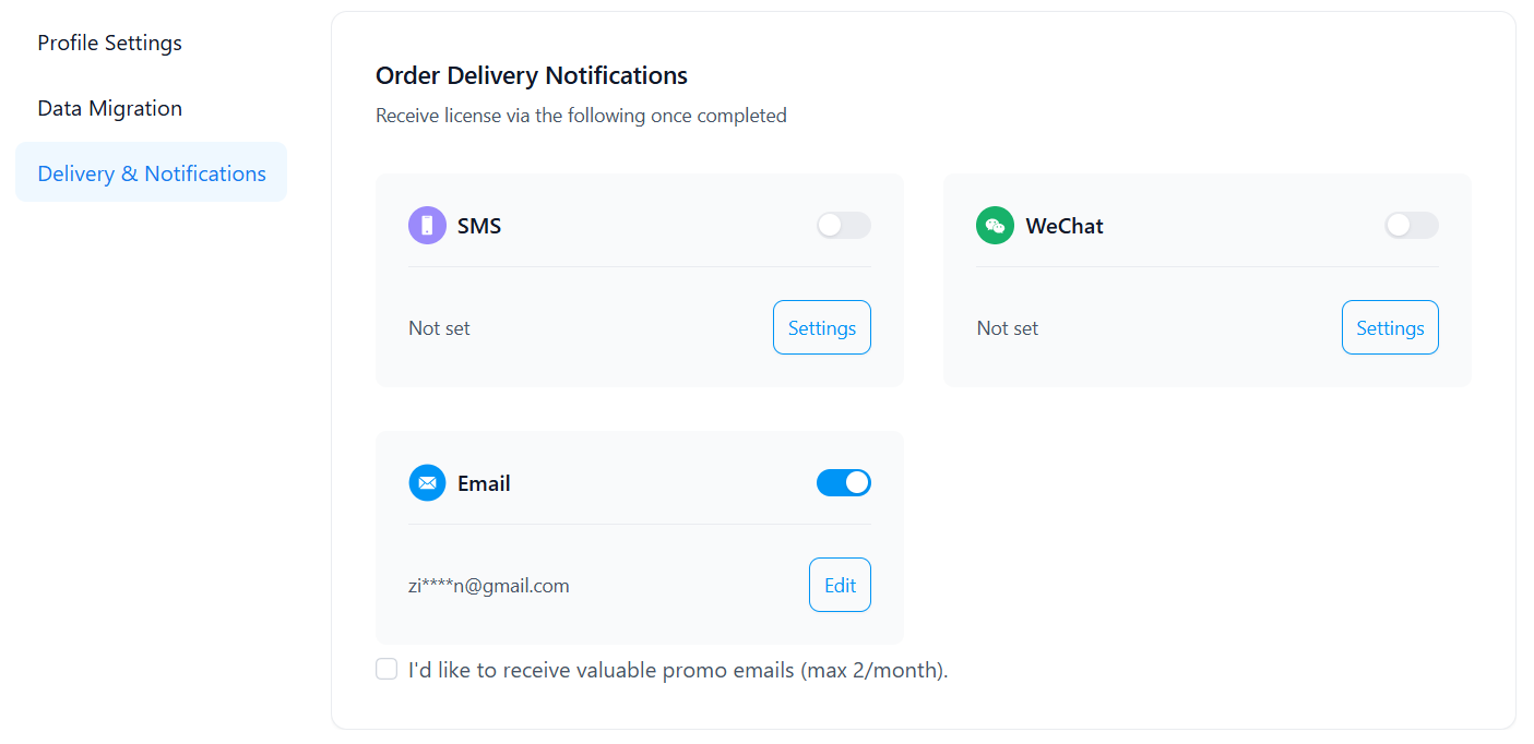 DIGITALYCHEE order delivery notification settings