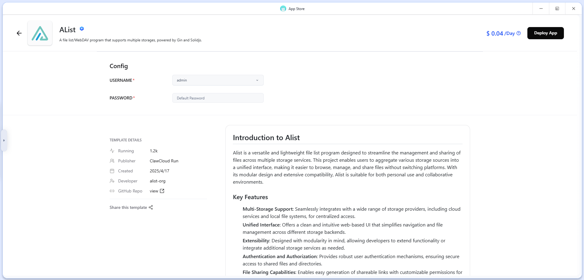 alist-template-on-clawcloud-run-app-store