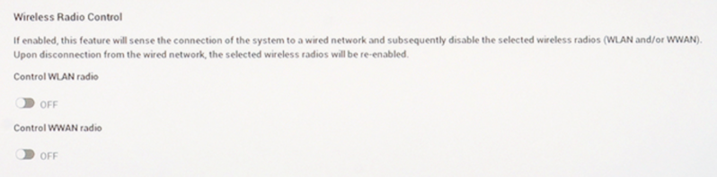 Wireless Radio Control settings in Dell BIOS - disable Wi-Fi when Ethernet is connected Wireless Radio Control settings in Dell BIOS - disable Wi-Fi when Ethernet is connected