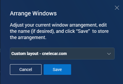the pop-up window to name and save your custom layout for Easy Arrange