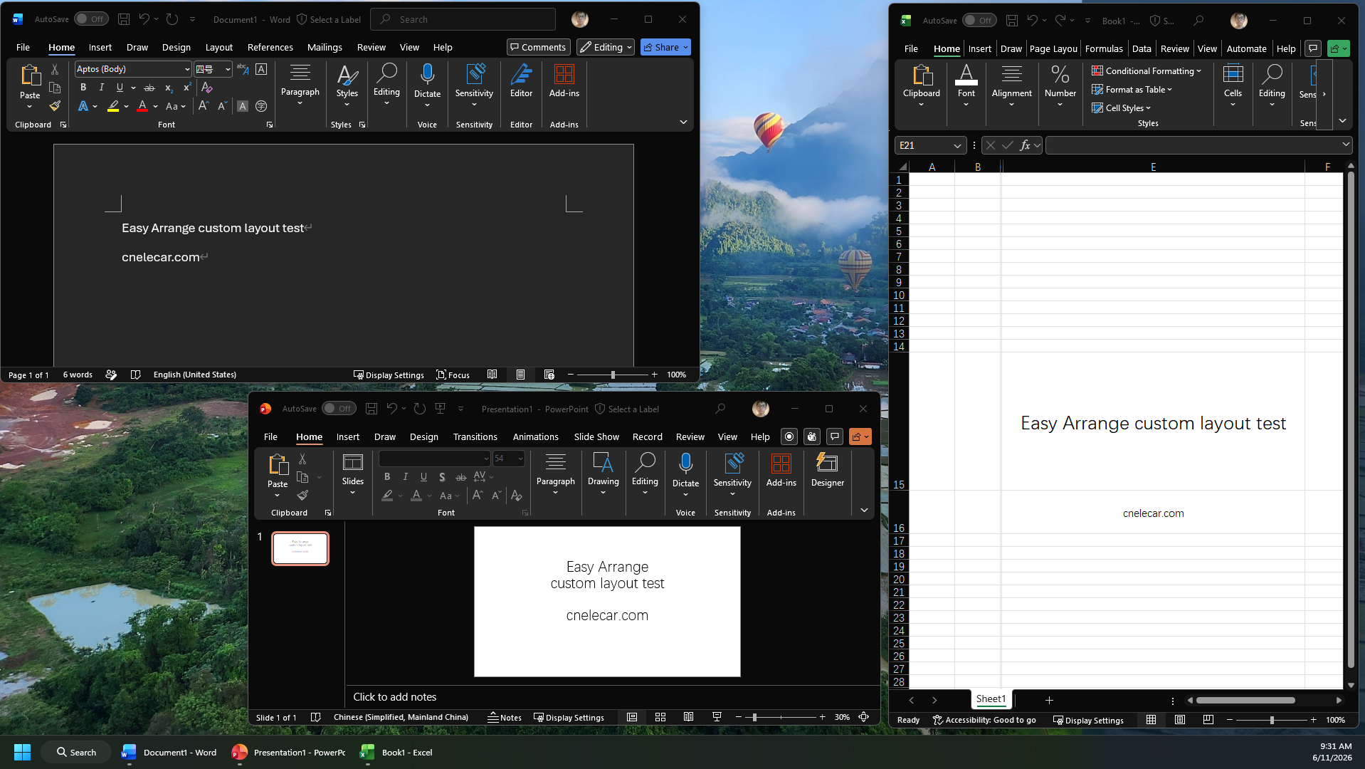 a demo of windows arrangement before creating a custom layout in DDPM’s Easy Arrange