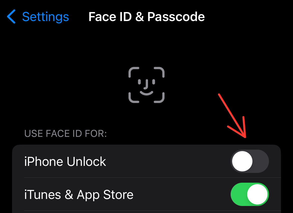 iOS Face ID & Passcode settings iOS Face ID & Passcode settings