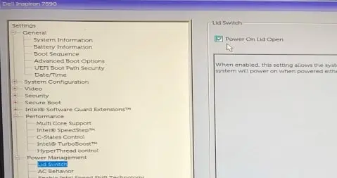 disable Power on LID open in Dell laptop BIOS disable Power on LID open in Dell laptop BIOS