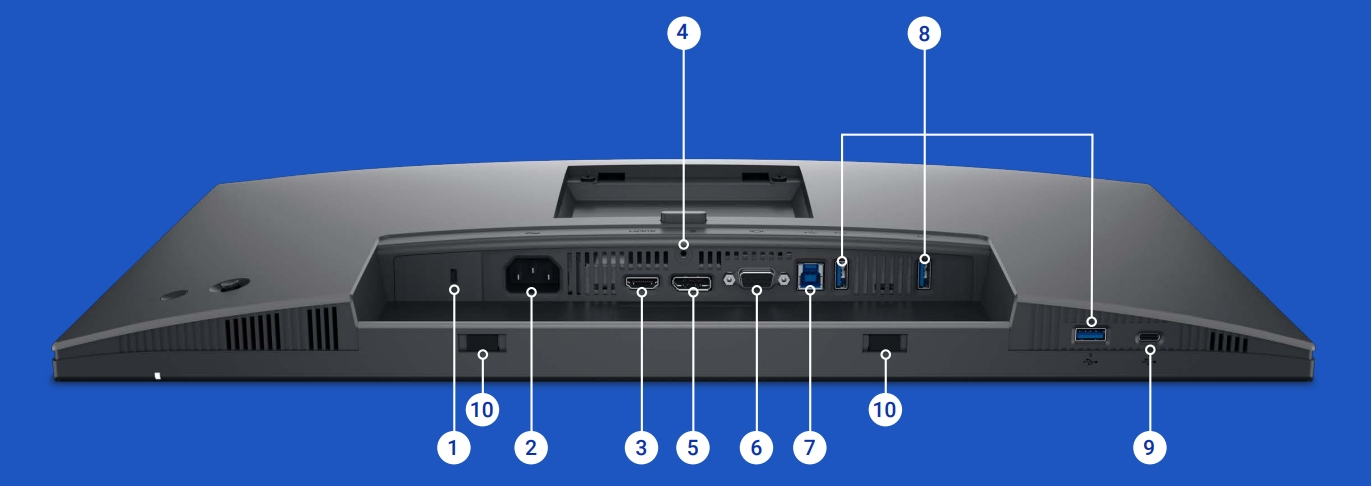 Ports and slots on P2425H. Port 6 is a VGA port.